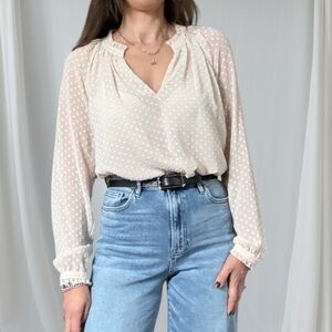 Diane Von Furstenberg Cream Swiss Dot Blouse